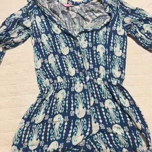 Blue and White Patterned Romper